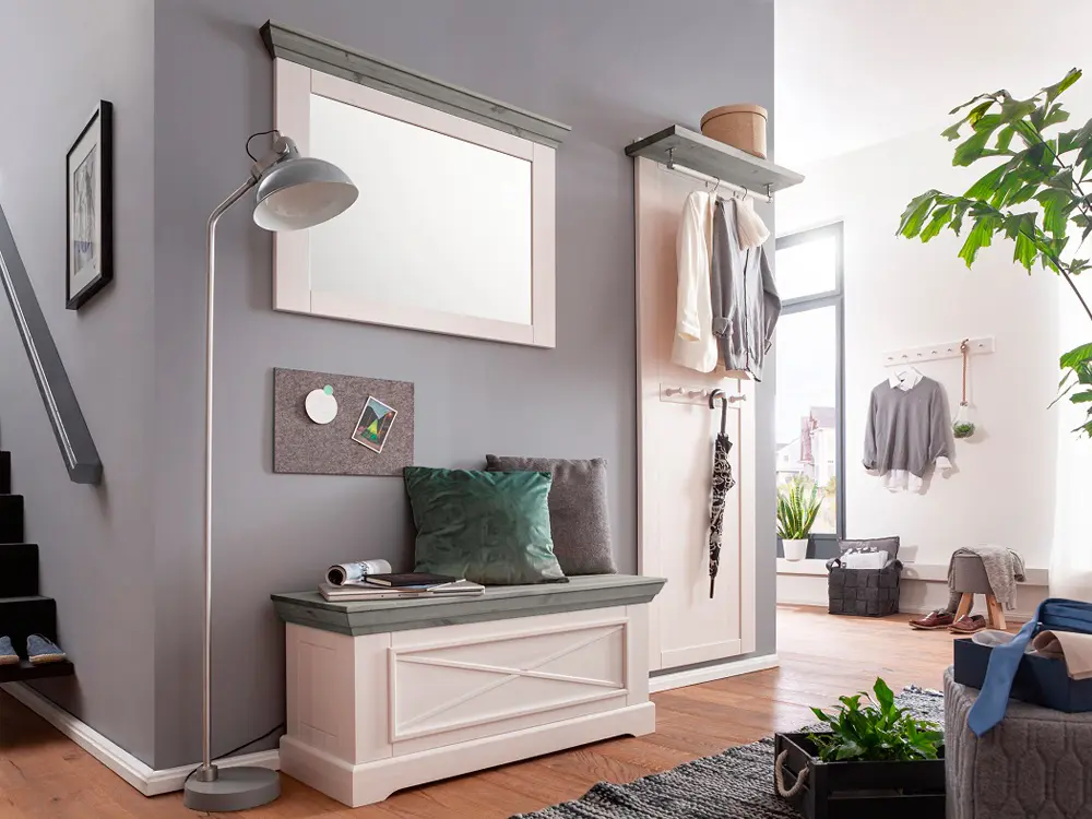 Сундук из массива сосны Форест (Тумба-100) белый воск/серый