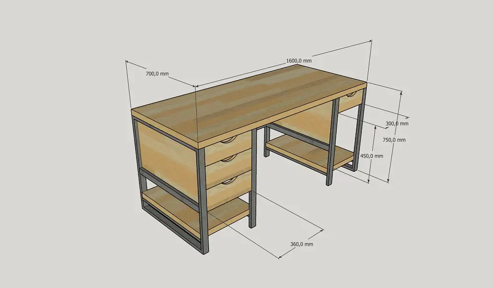 Стол рабочий 4 ящика 07-03