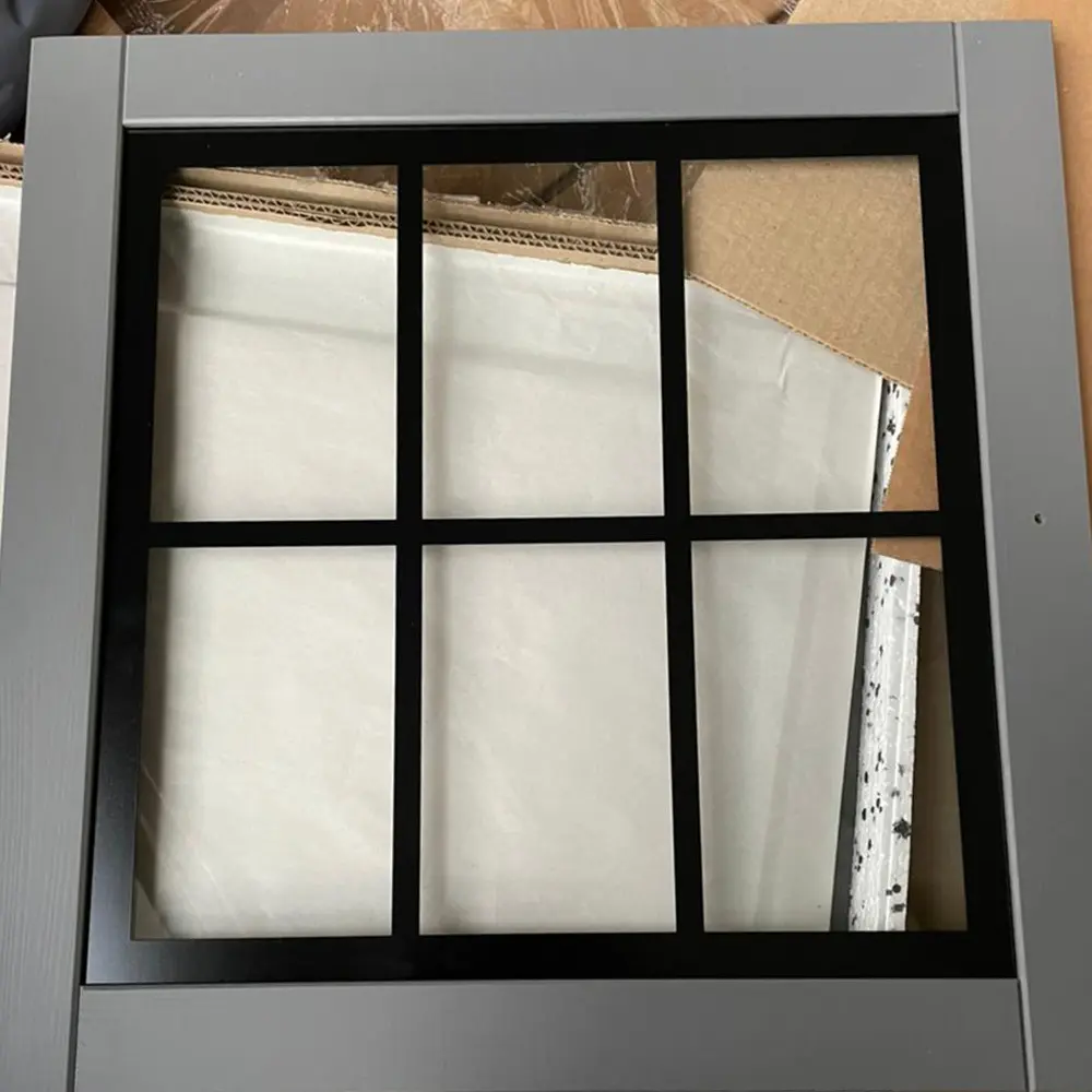 Буфет Сканди 4 стеклянные двери и ящики, серый 7046\антик