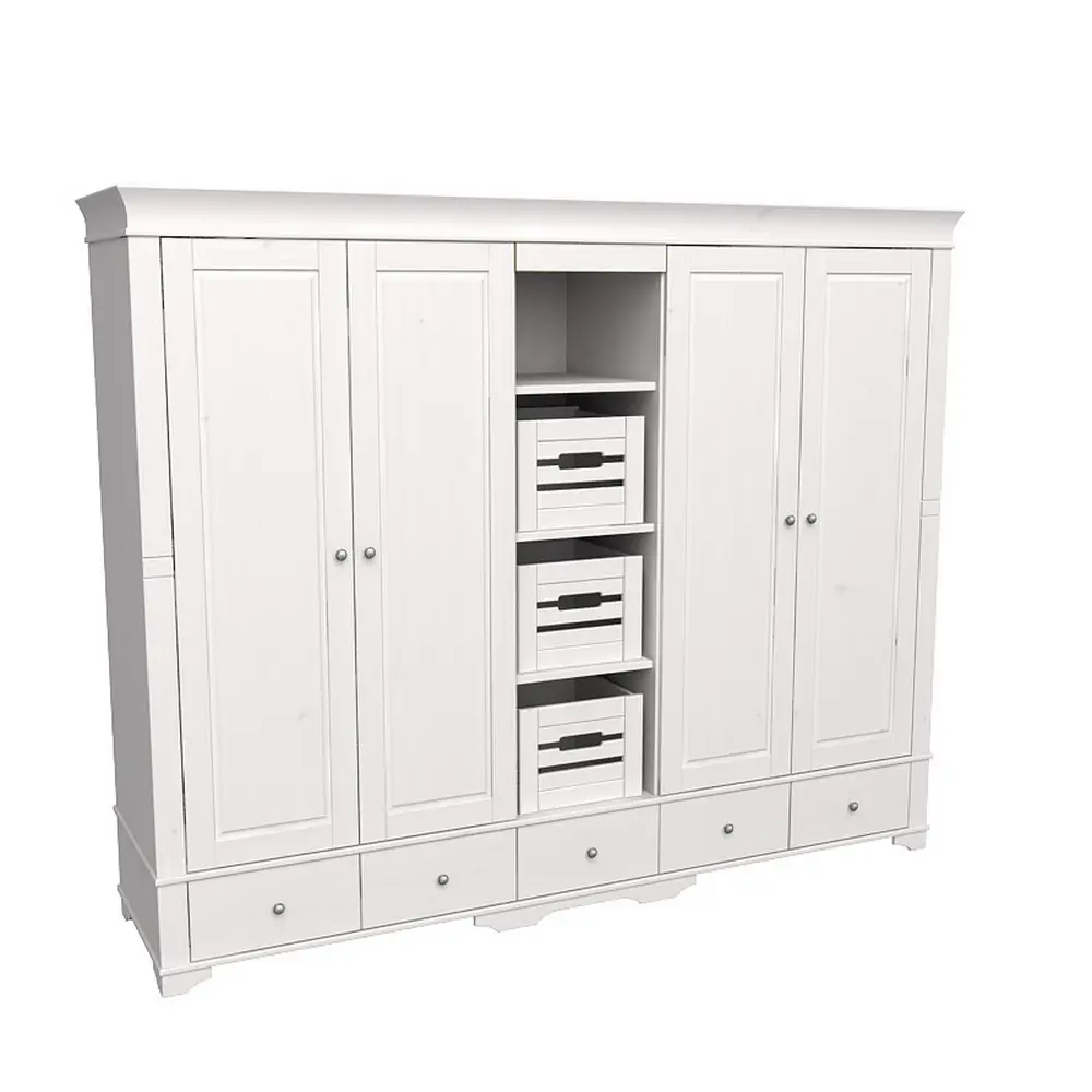 Шкаф Бейли 5 дверный с 4 глухими дверями и полками белый воск