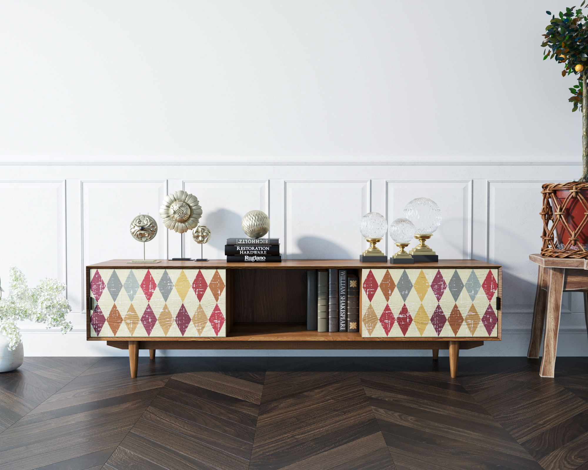 Консоль с полкой в Скандинавском стиле под TV "Bruni print"