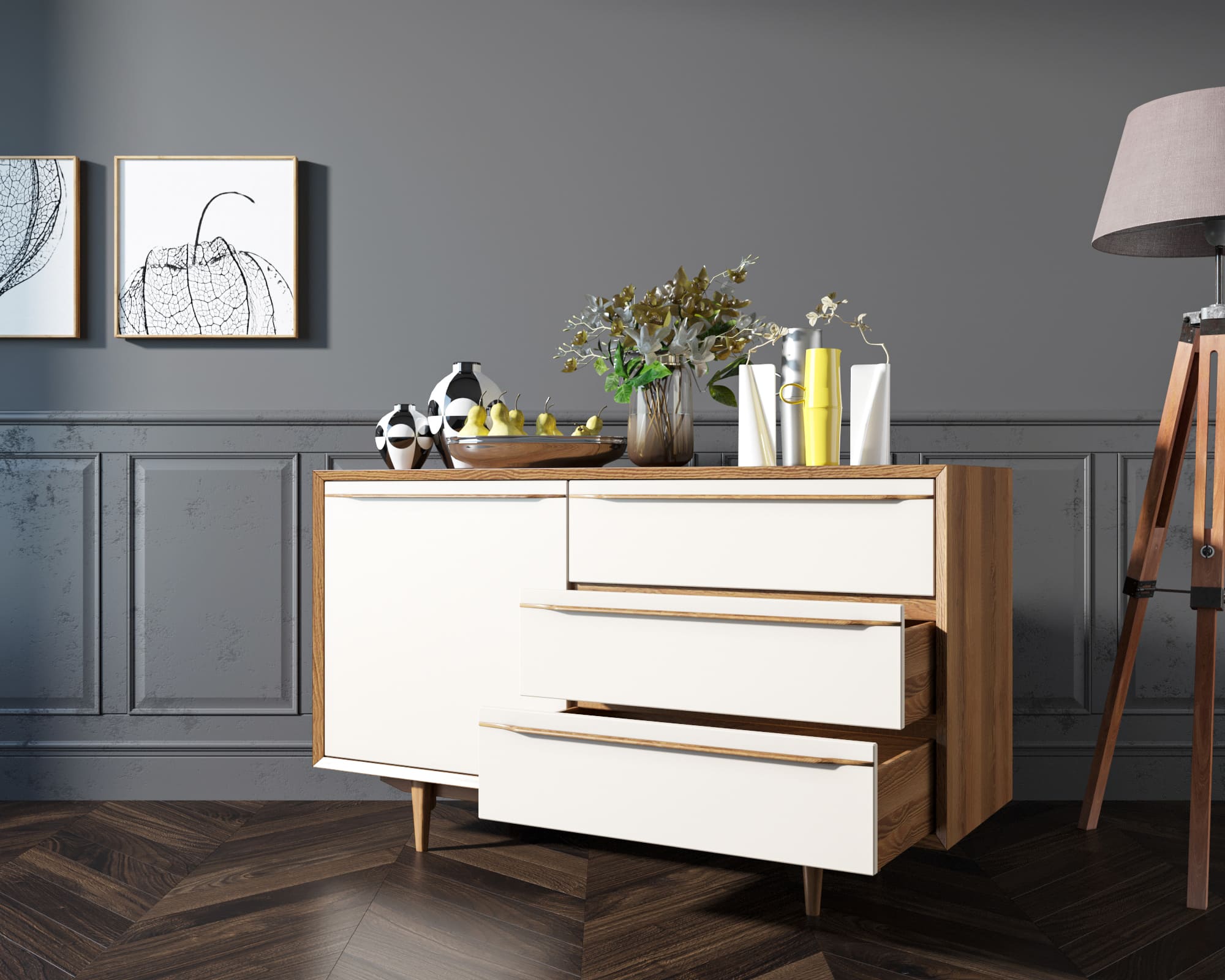 Комод "Bruni white" с ящиками и дверкой