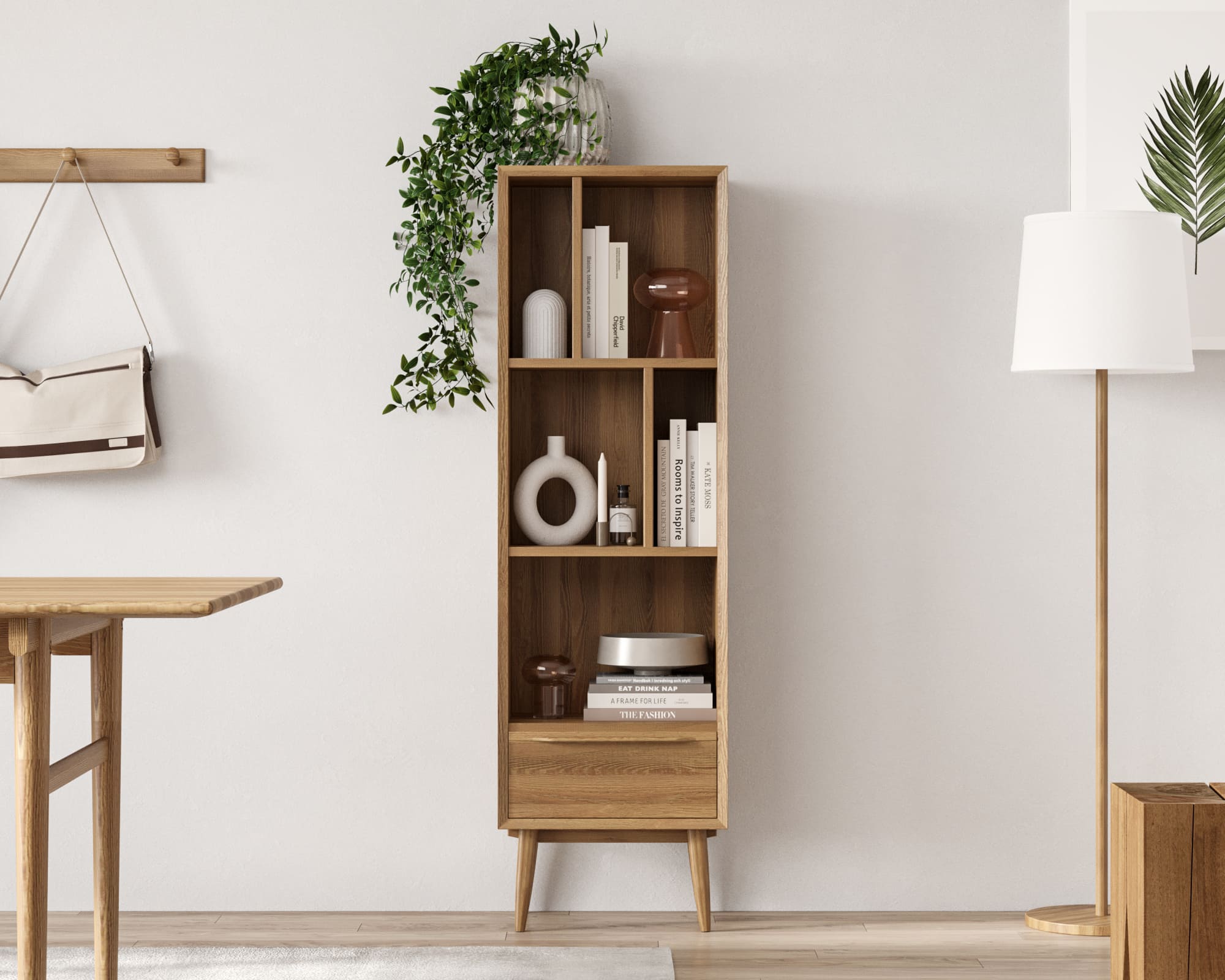 Узкий стеллаж с ящиком и полками "Bruni"