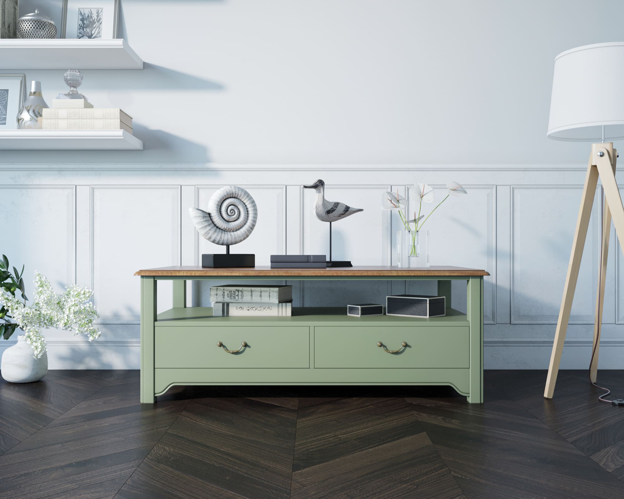 Стол из дерева в стиле Прованс журнальный "Olivia" 4 ящика.