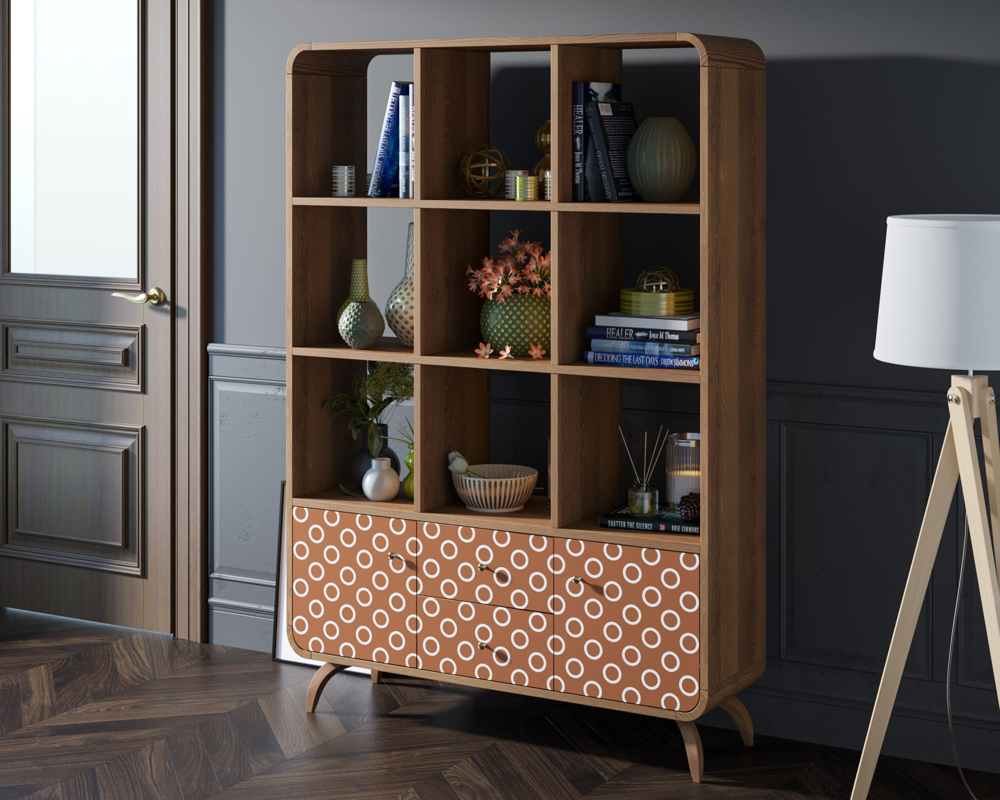 Стеллаж с ящиками дерево "Ellipse" принт 3