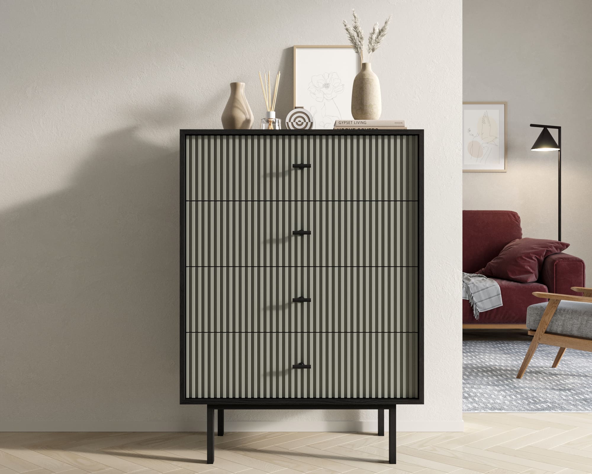 Комод вертикальный с четырьмя ящиками "Emerson" арт EM18/gray/L