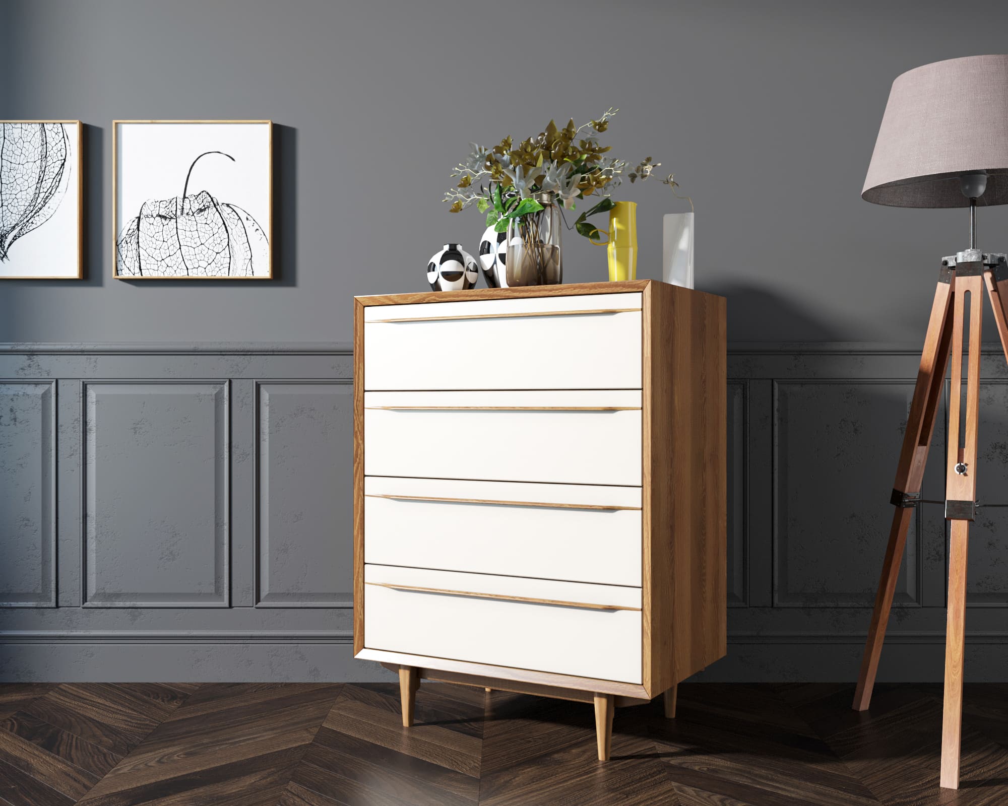 Комод в Скандинавском стиле "Bruni white" на четыре ящика