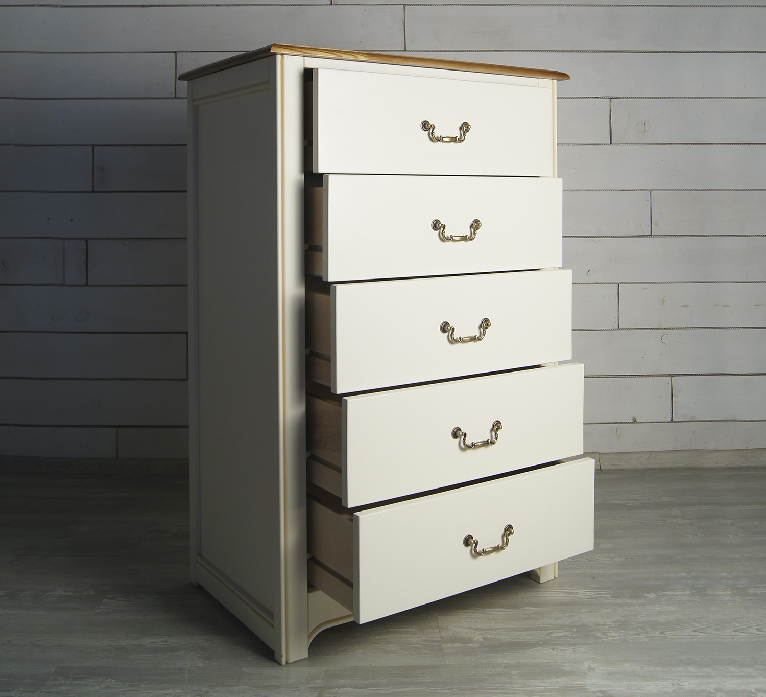 Бежевый комод "Olivia" высокий на 5 ящиков