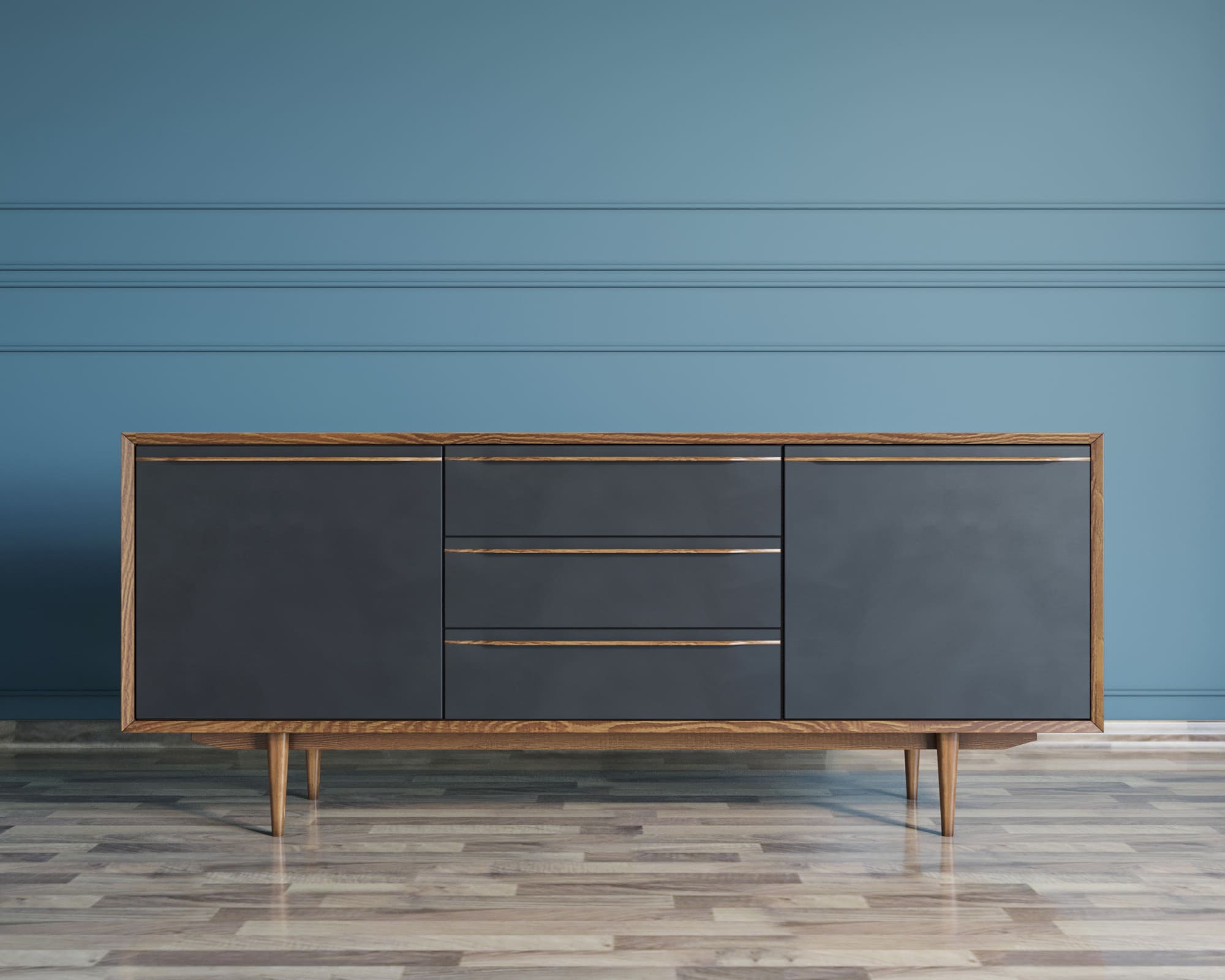 Комод с дверками "Bruni Black" с тремя ящиками и дверками