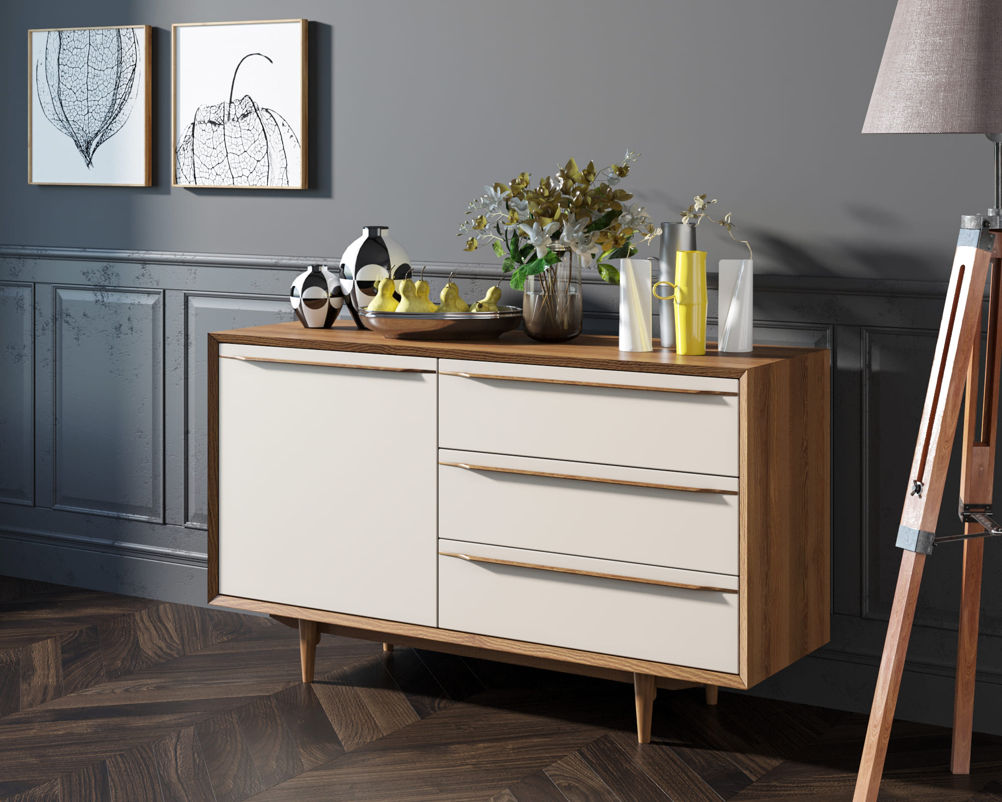 Комод "Bruni white" с ящиками и дверкой