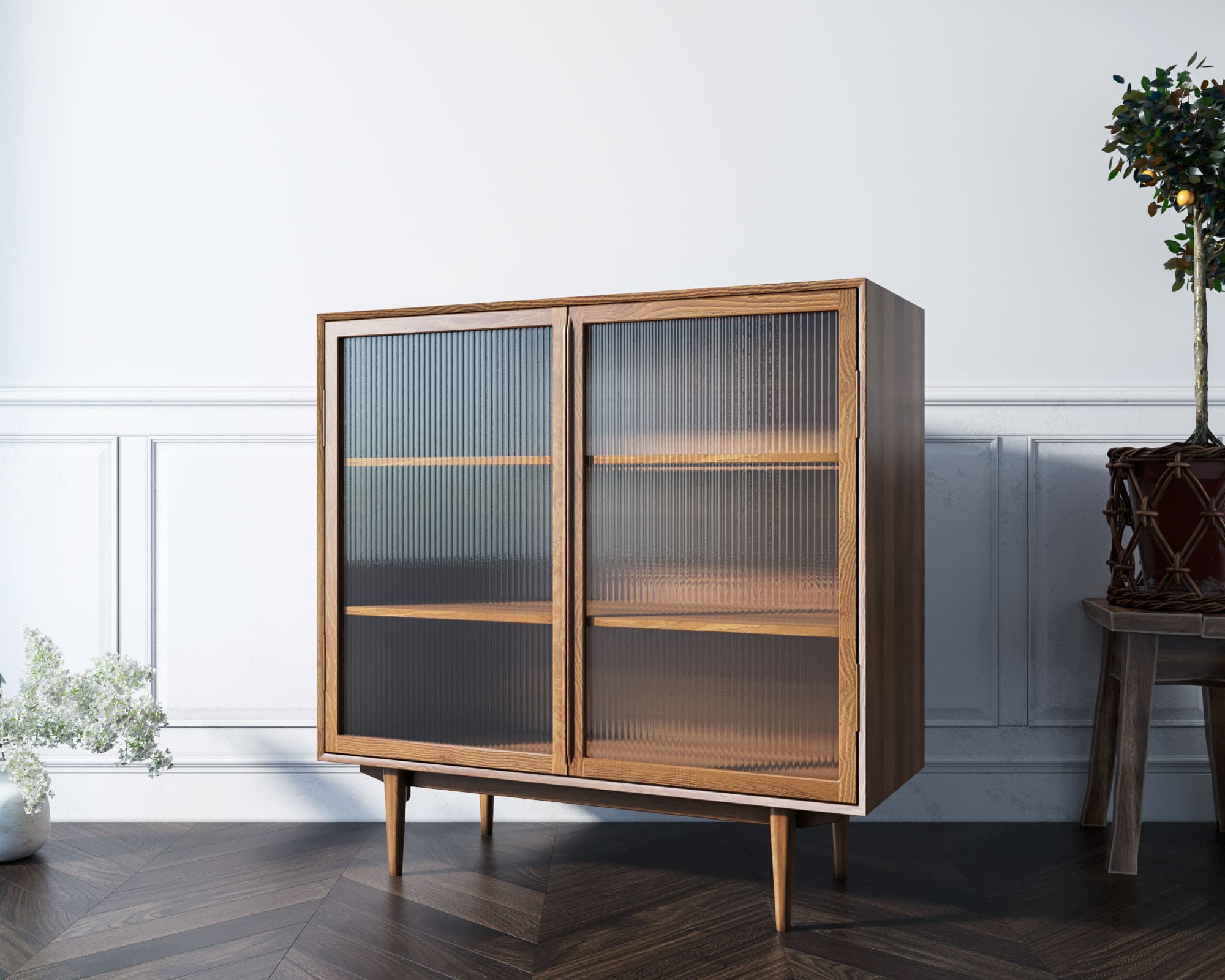 Буфет из дерева "Bruni" с дверками и витражными стеклами