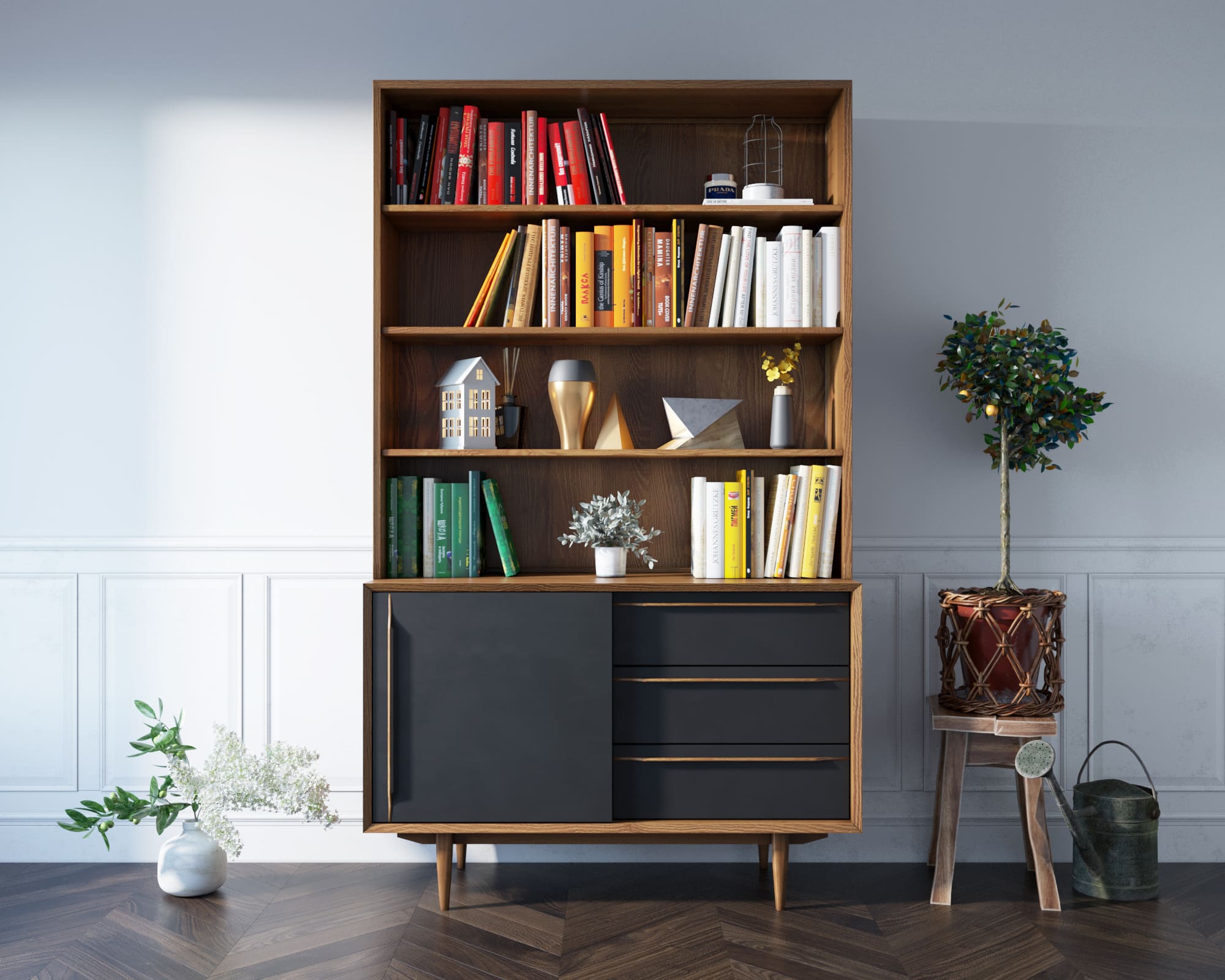 Стеллаж с 3 ящиками и дверками «Bruni" 1