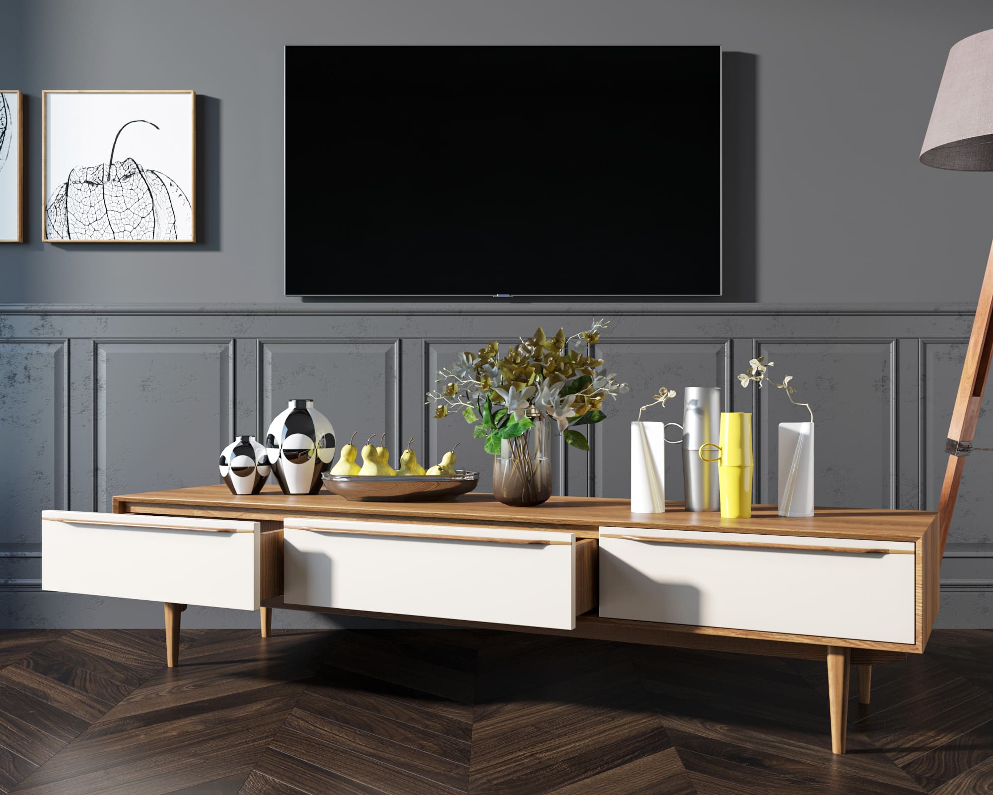 Консоль под TV с ящиками "Bruni white" с ящиками