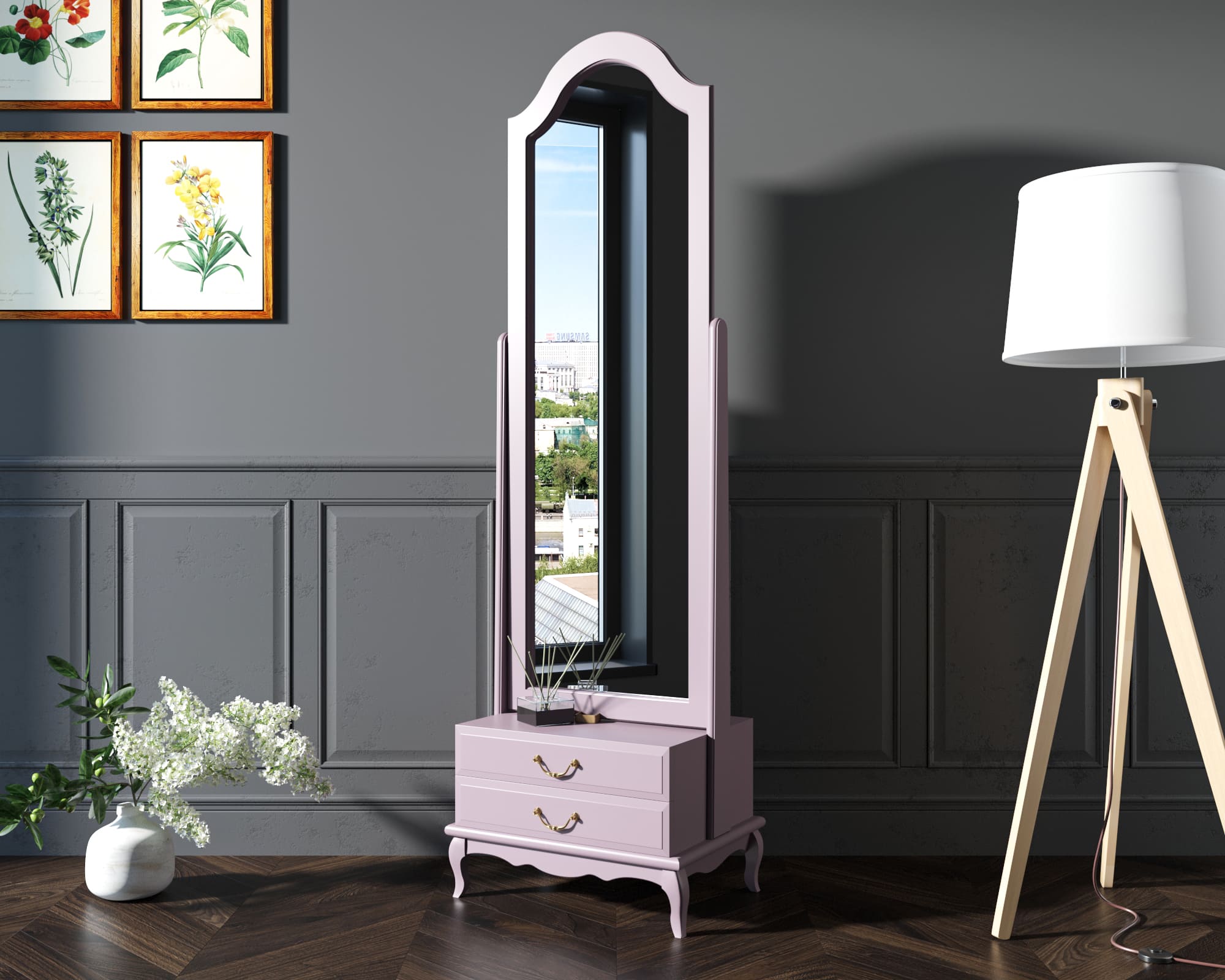 Зеркало напольное "Leontina Lavanda" 2 ящика