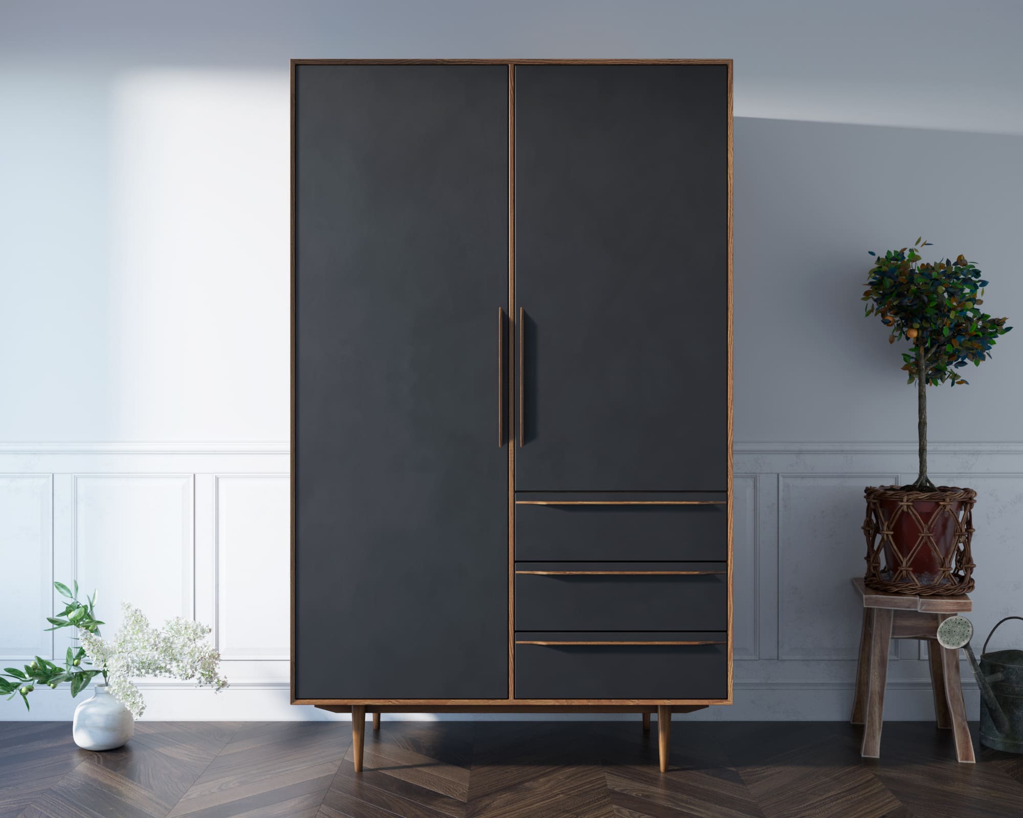 Шкаф чёрный с ящиками в скандинавском стиле "Bruni Black"