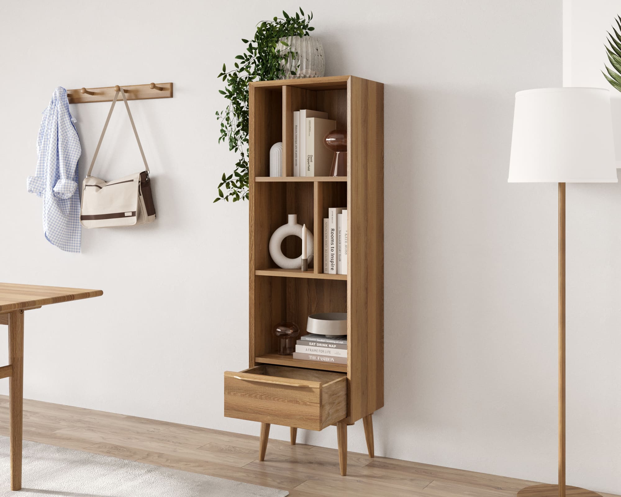 Узкий стеллаж с ящиком и полками "Bruni"