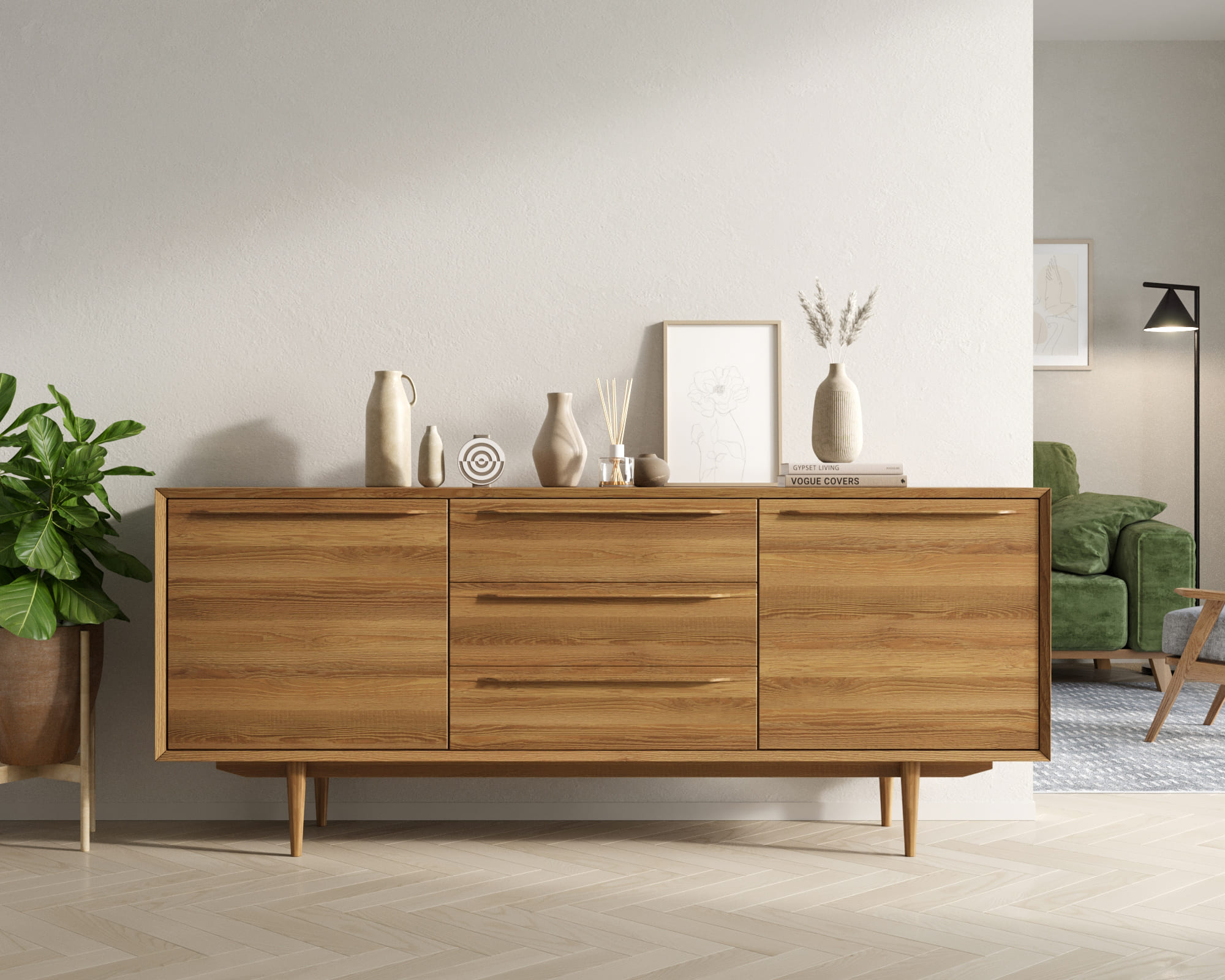 Комод из дерева "Bruni" с тремя ящиками и дверками