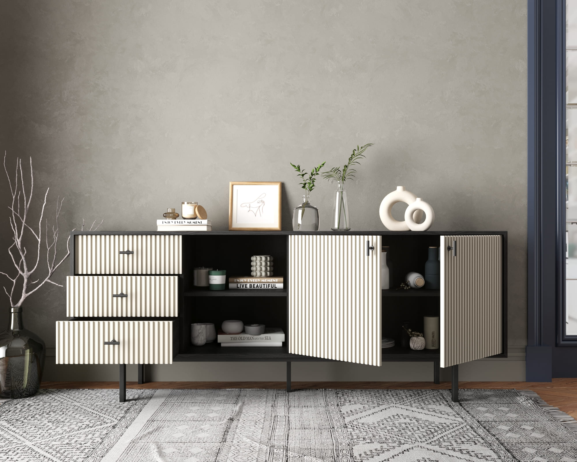 Комод с дверками и нишей "Emerson" арт EM15/milky/L