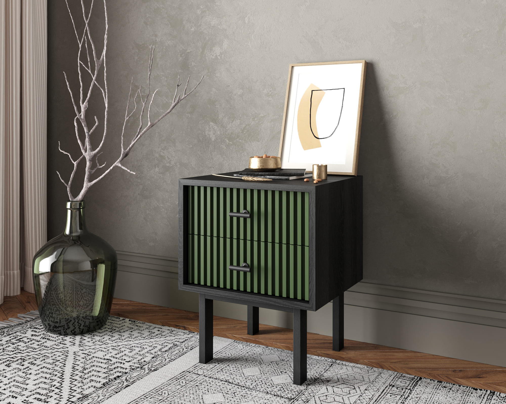 Тумбочка с двумя ящиками "Emerson" арт EM16/green/L