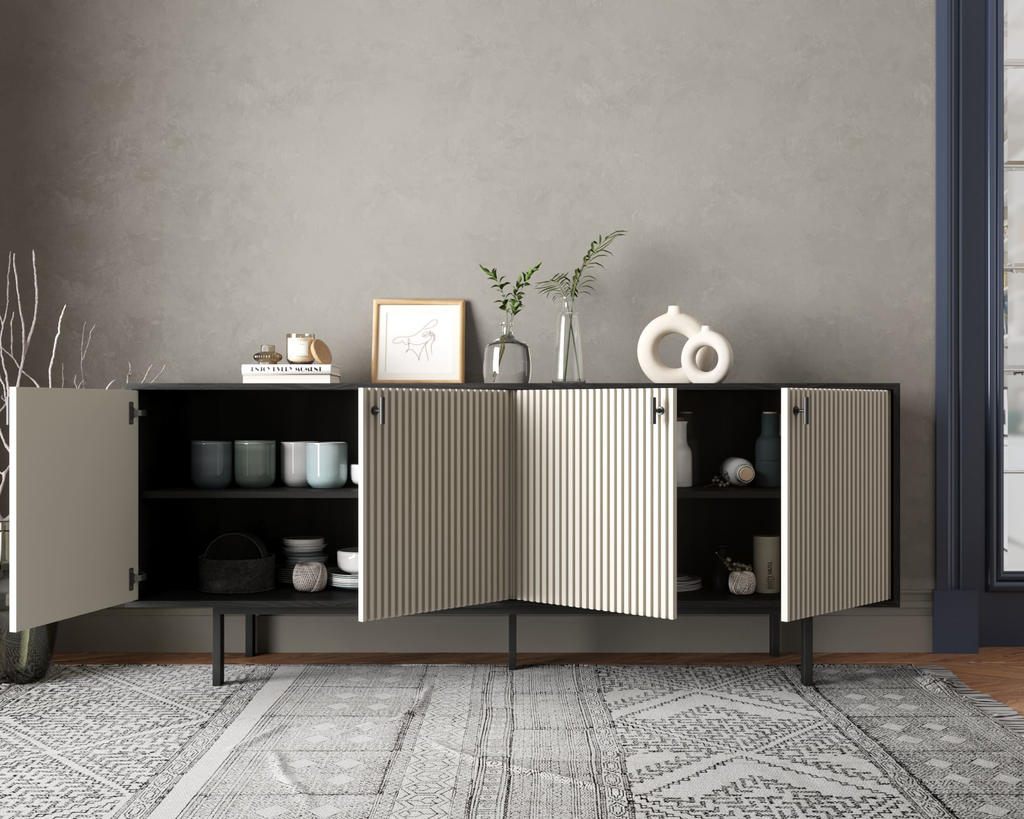 Комод с четырьмя дверками "Emerson" арт EM01/milky/L