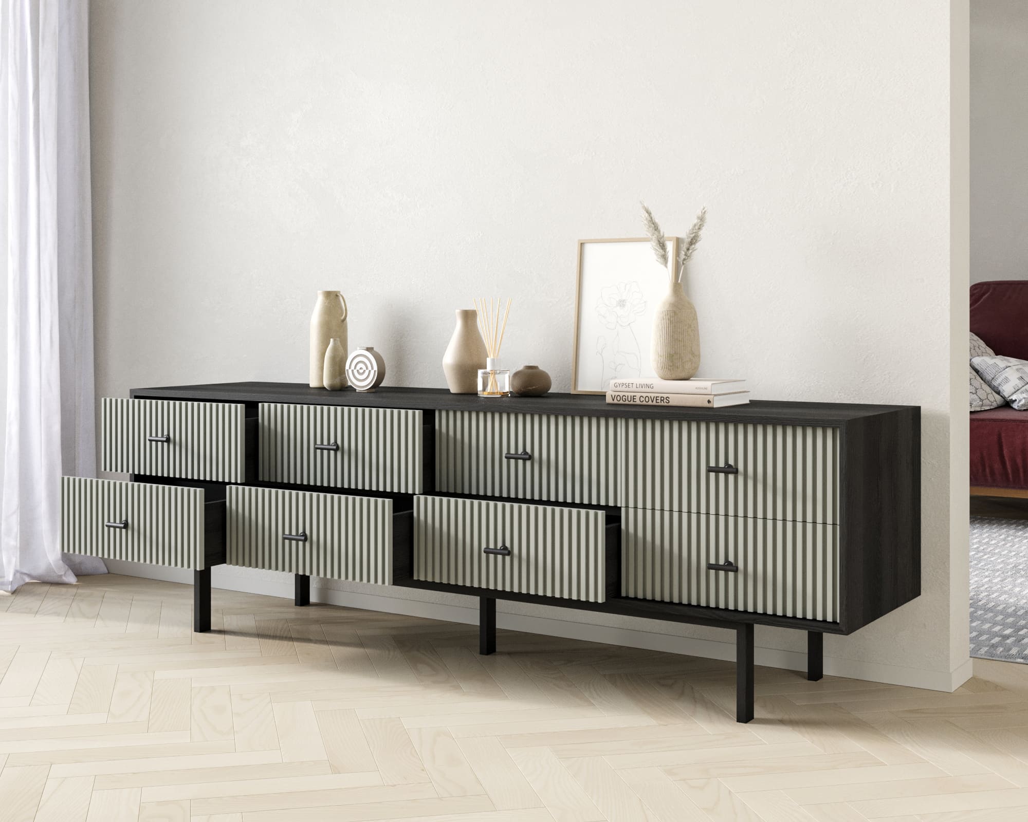 Комод с восемью ящиками "Emerson" арт EM03/gray/L