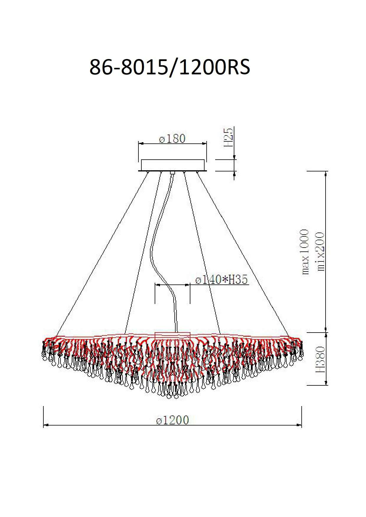 86-8015/1200RS Люстра круглая d.120*h.38см, хром