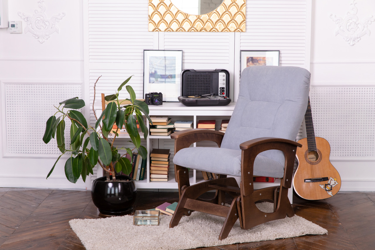 кресло-качалка глайдер Орион  Серо-голубой каркас  Орех