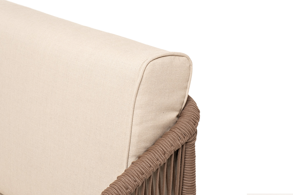 "Каннизо" лаунж-зона 4-местная из роупа со столом "Горнида" (серый гранит), основание дуб, роуп коричневый, ткань бежевая