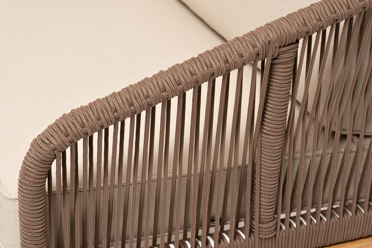 "Каннизо" лаунж-зона 4-местная из роупа со столом "Горнида" (серый гранит), основание дуб, роуп коричневый, ткань бежевая